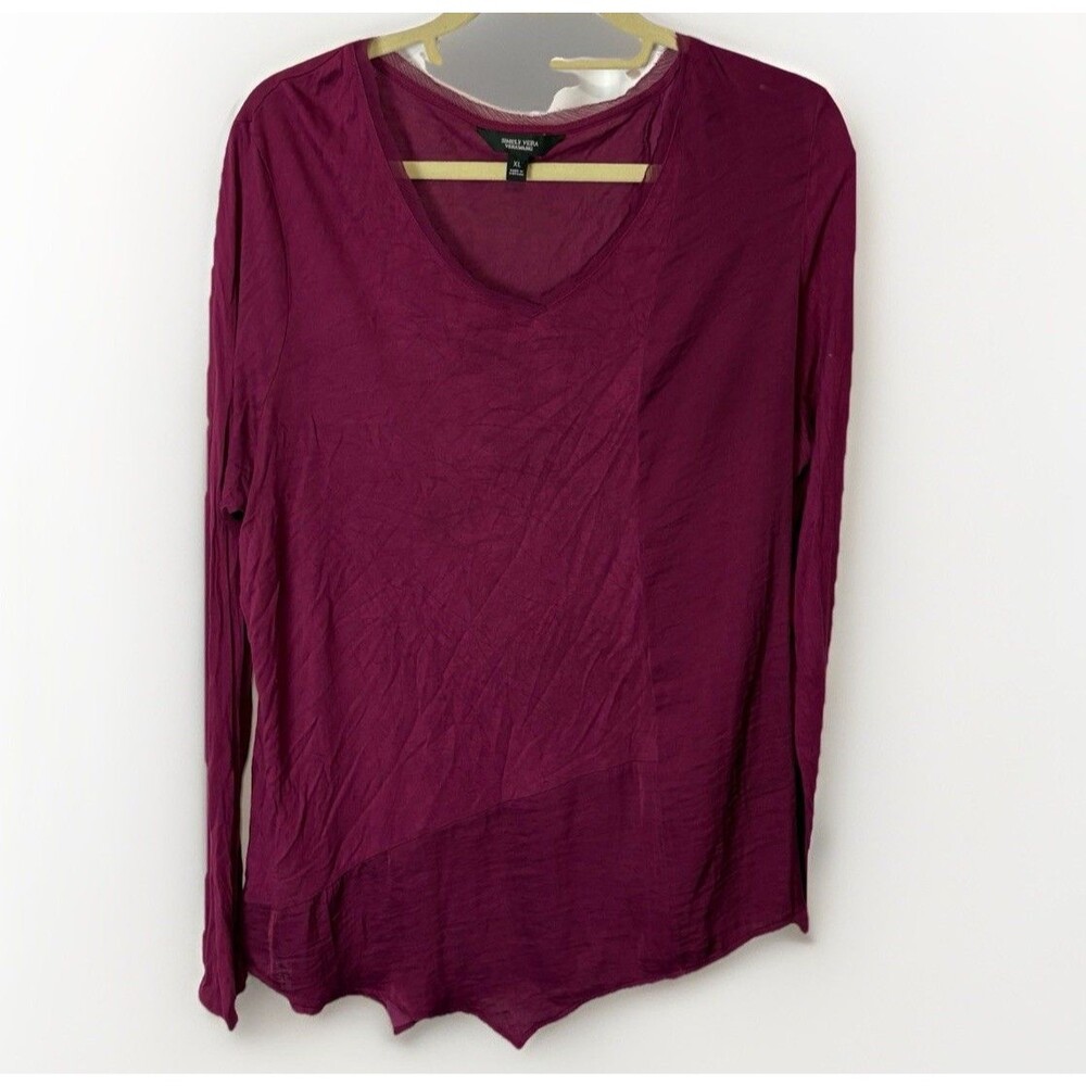 Simply Vera Wang Shirt Womens XL Burgundy Long Sleeve V Neck Asymmetrical Hem